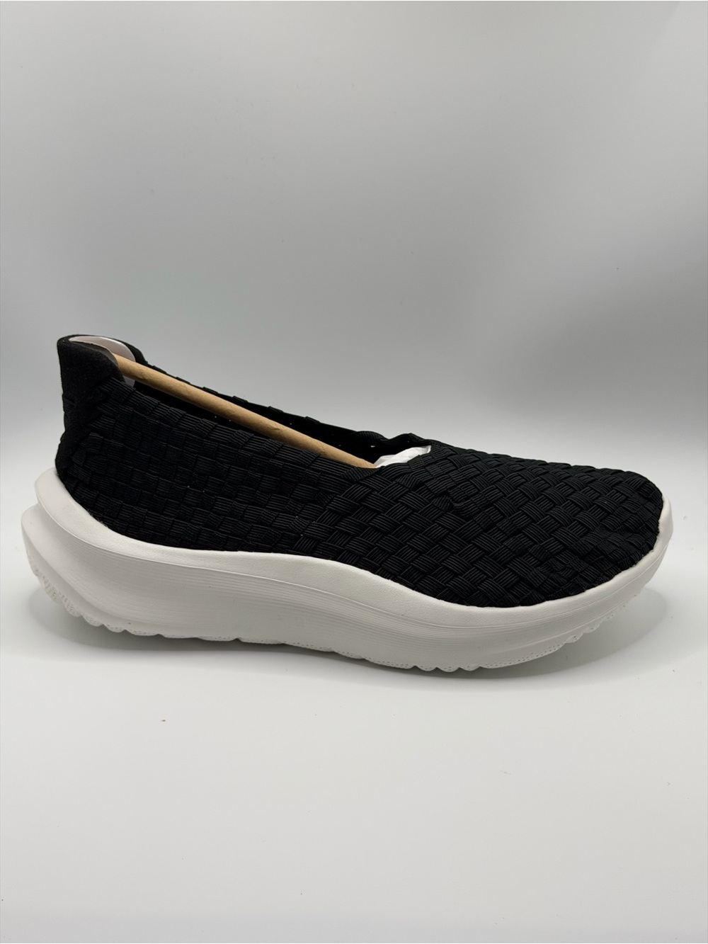 Clarks Black Woven Slip-On Sneaker with White Sole